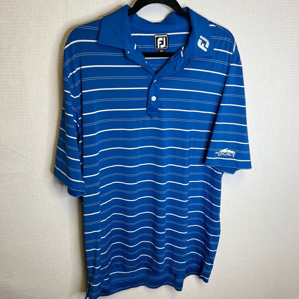 FootJoy Mens Athletic Fit Striped Golf Polo Shirt Blue White XL The Legacy G132